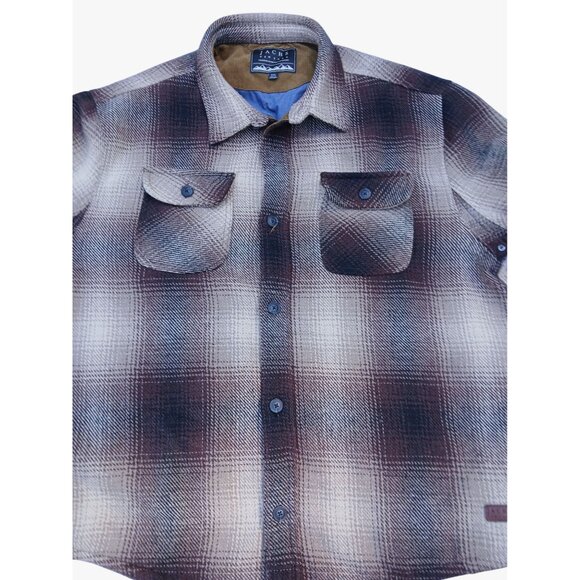 Jachs New York Mens XXL Plaid Button Up Shirt Jacket Brown Tan Shacket Lined - Picture 7 of 16